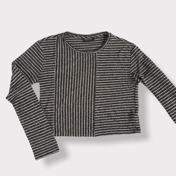 TopShop Grey Striped Cropped Top Size 2 - Picture 1 of 6
